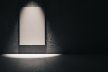 White poster in dark room