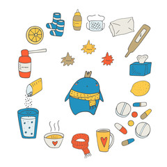 Cute doodle object about cold catch 