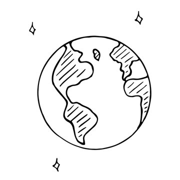 Vector doodle globe icon, hand drawn earth isolated