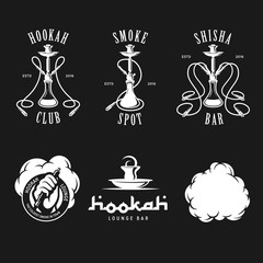 Set of hookah labels, badges and design elements.