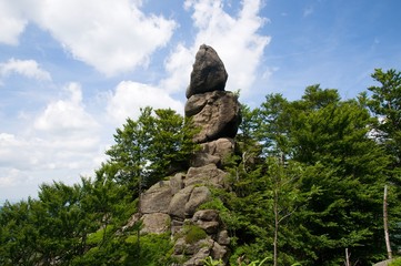 Granite rock Poledni zub in the ridge  Poledni kameny , Jizera mountains, North Bohemia, Czech republic