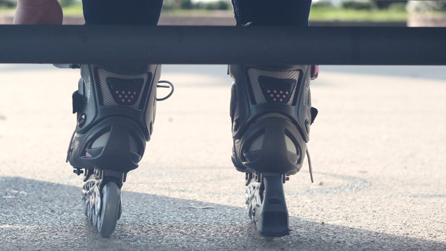 child rollerblading outdoors. sport lifestyle. 