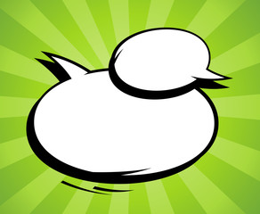 Pop-art comic style empty speech balloons against bright green backdrop
