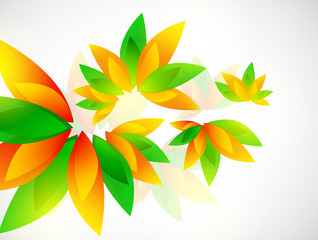 Floral abstract vector background with green and orange leaves