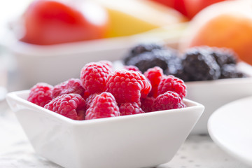 healthy fruit breakfast, spread table detail