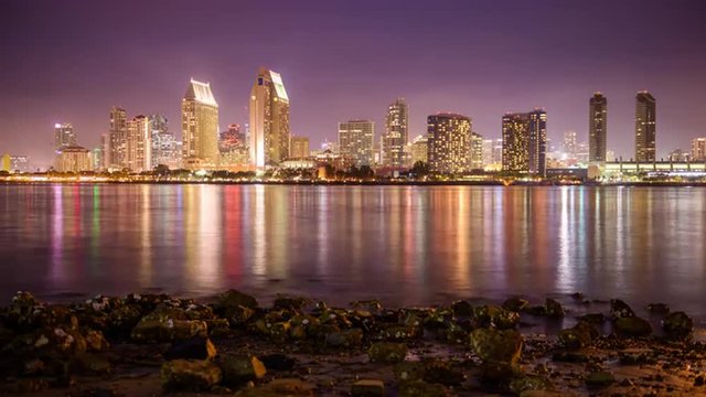 San Diego, California, USA skyline over the bay.