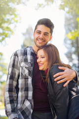 Fototapeta premium Couple hugging in the park. selective focus