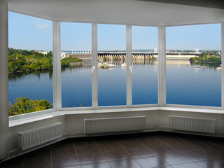 room with a view of the hydroelectric power plant