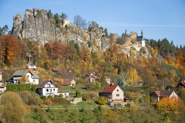 Castle Vranov over village Mala Skala in Bohemia Paradise (Cesky Raj), North Bohemia, Czech republic