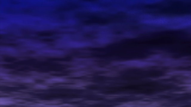 Seamless loop features a stormy purple night sky with fast moving clouds and flashing lightning.