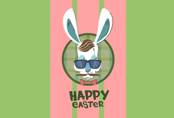 Easter Holiday Rabbit Bunny Hipster Style Mustache Glasses