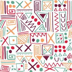 Hand drawn ethnic geometric seamless pattern.
