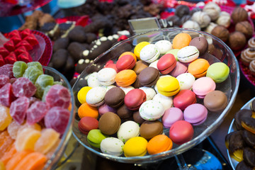 Wide choice of jelly sweets and colorful macaroons
