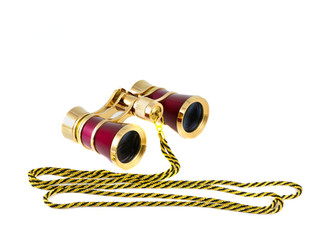 Vintage pink and golden opera glasses isolated