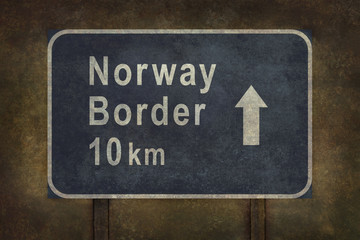 Norway border 10 km roadside sign illustration