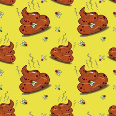 Seamless pattern with poop pile and flies 
