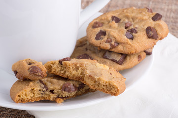 Chocolate Chip Cookie and Coffee Cup Closeup