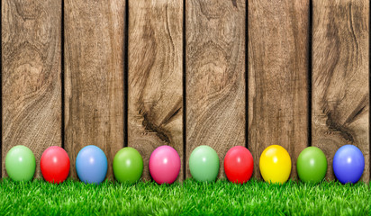 Easter holidays background. Colored eggs