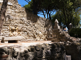 Sao Jorge Castle is a Moorish castle occupying a commanding hilltop overlooking the historic centre of the Portuguese city of Lisbon and Tagus River.    © quasarphotos