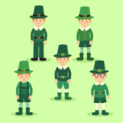 Vector illustration of boys use Saint Patrick's Day costume in green background.