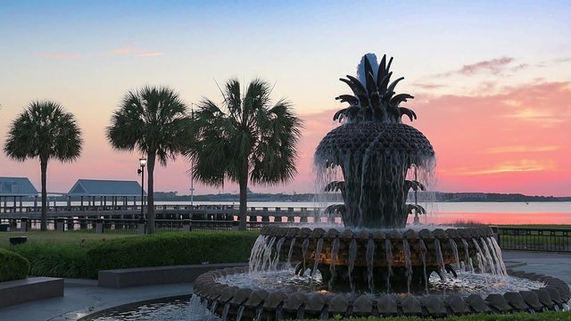 Charleston, South Carolina, USA at the Waterfront Park Pineapple Fountain.