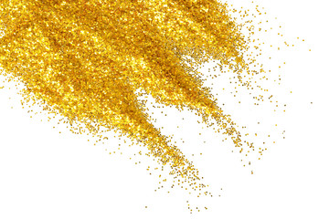 Golden glitter on white background