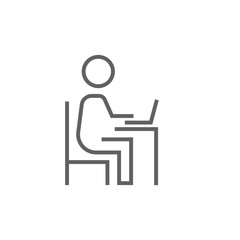 Businessman working at his laptop line icon.