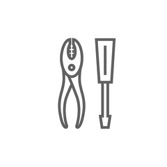 Screwdriver with pliers line icon.