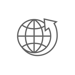 Earth and arrow around line icon.
