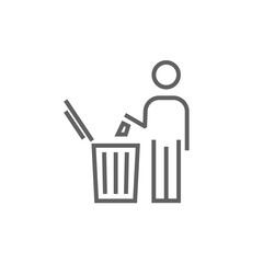 Man throwing garbage in a bin line icon.
