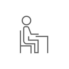 Student sitting on chair at the desk line icon.
