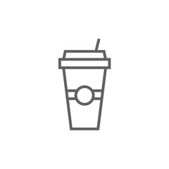 Disposable cup with drinking straw line icon.