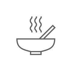 Bowl of hot soup with spoon line icon.