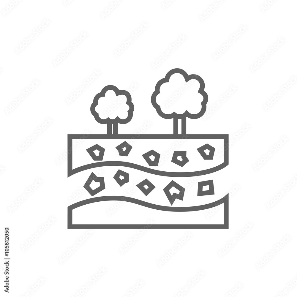 Poster cut of soil with different layers and trees on top line icon.