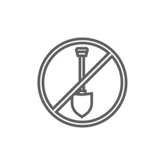 Shovel forbidden sign line icon.