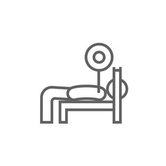Man lying on bench and lifting barbell line icon.