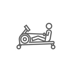 Man exercising with gym apparatus line icon.