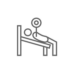 Man lying on bench and lifting barbell line icon.