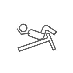 Man doing crunches on incline bench line icon.