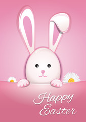 Obraz premium Cute Easter bunny on a pink background. Happy Easter. Symbol of Easter celebrations. Easter Bunny cute cartoon animal flat vector illustration.