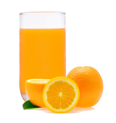 Orange juice and slices of orange isolated on white background