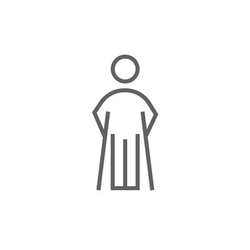 Man with crutches line icon.
