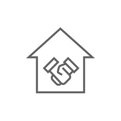 Handshake and successful real estate transaction line icon.