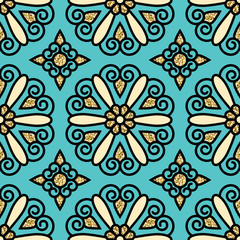 seamless vector blue golden vintage pattern
