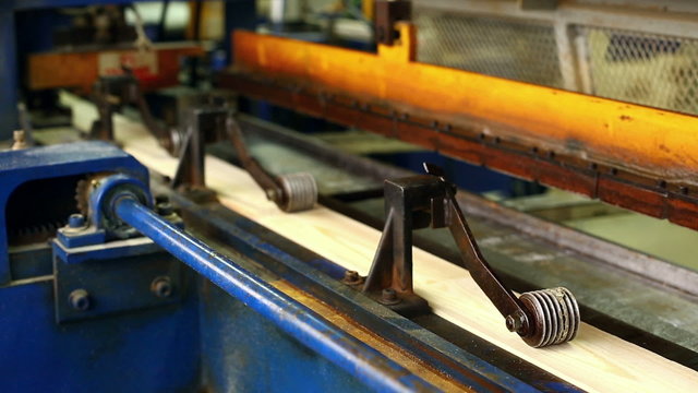 Glulam production. View of slats on conveyor