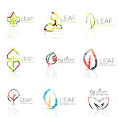 Linear leaf abstract logo set, connected multicolored segments