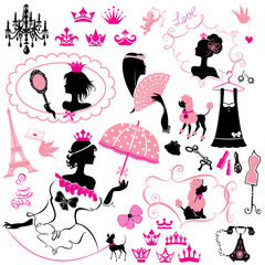 Fairytale Set - silhouettes of princess girls with accessories,