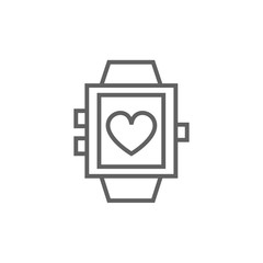 Smartwatch with heart sign line icon.