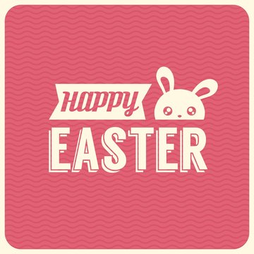 Happy Easter typographical background and bunny, flat design