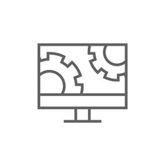 Computer monitor with gears line icon.